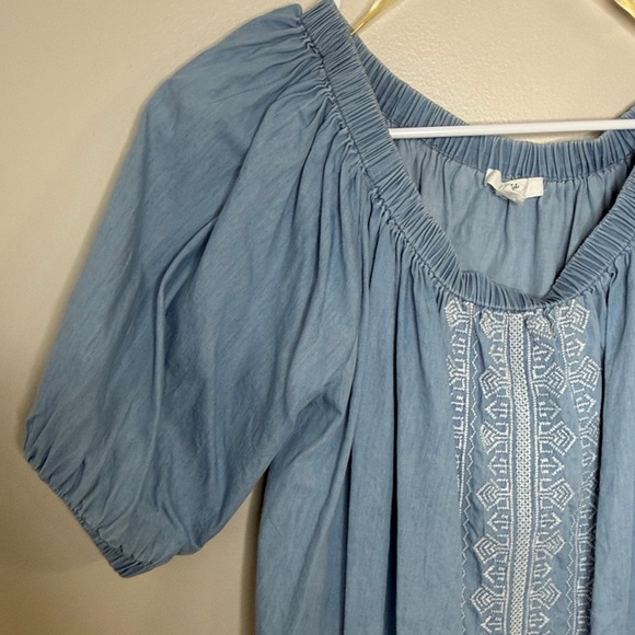 BLL New York Blue Boho Embroidered Blouse 1X 100% Lyocell Peasant Top - Picture 6 of 13